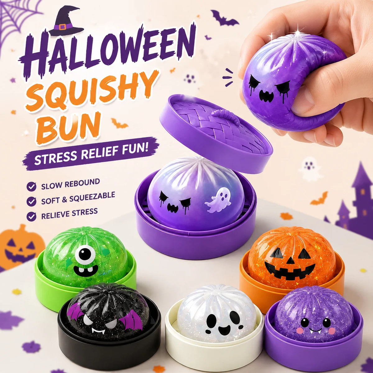 Glitter Halloween Dumpling Squishy with Steamer