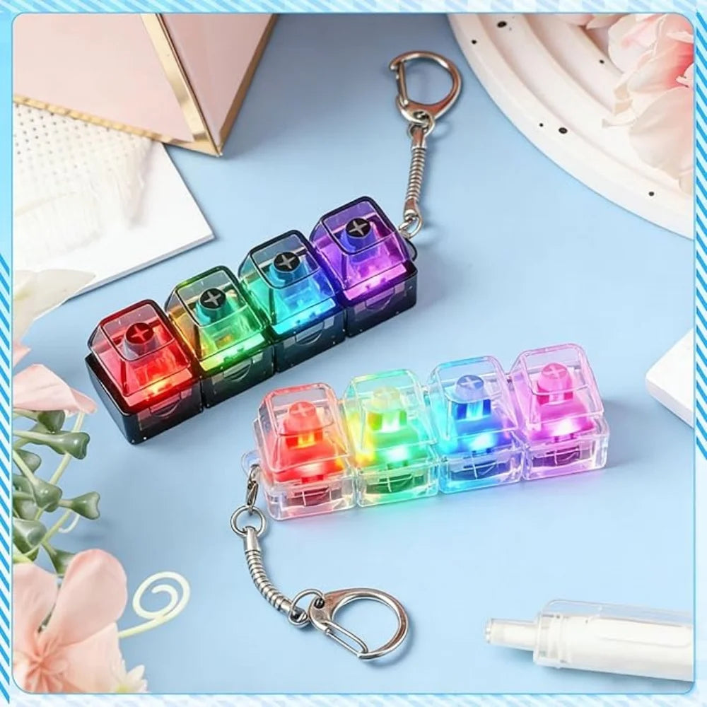 1PC Light Up Keyboard Keychain Stress Relief Clickable LED Button Toy