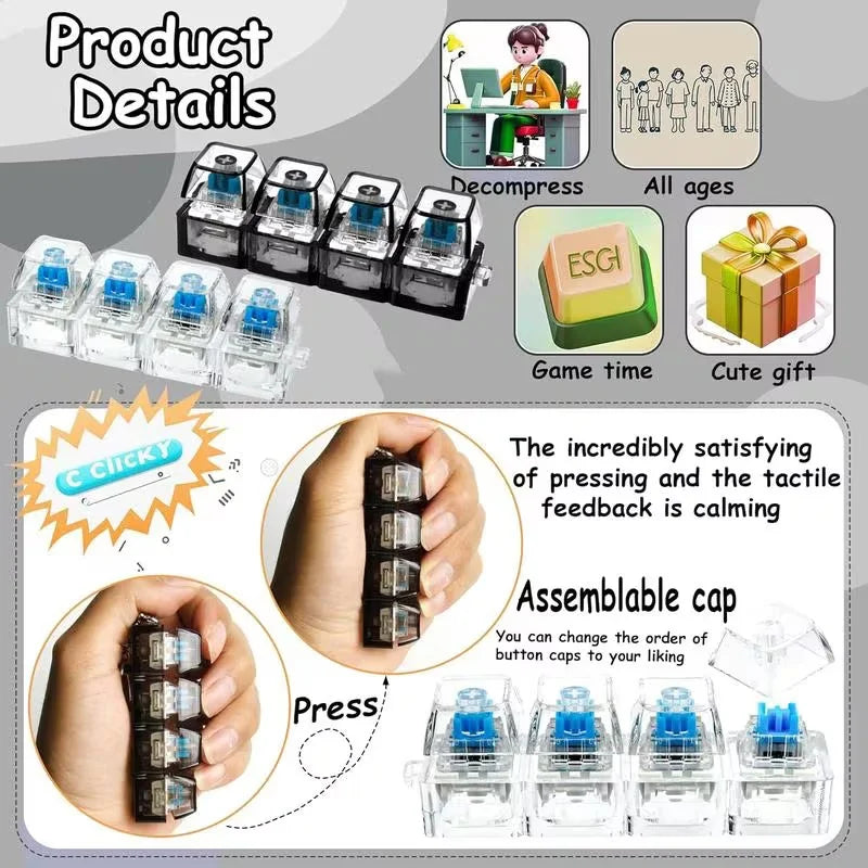 1PC Light Up Keyboard Keychain Stress Relief Clickable LED Button Toy